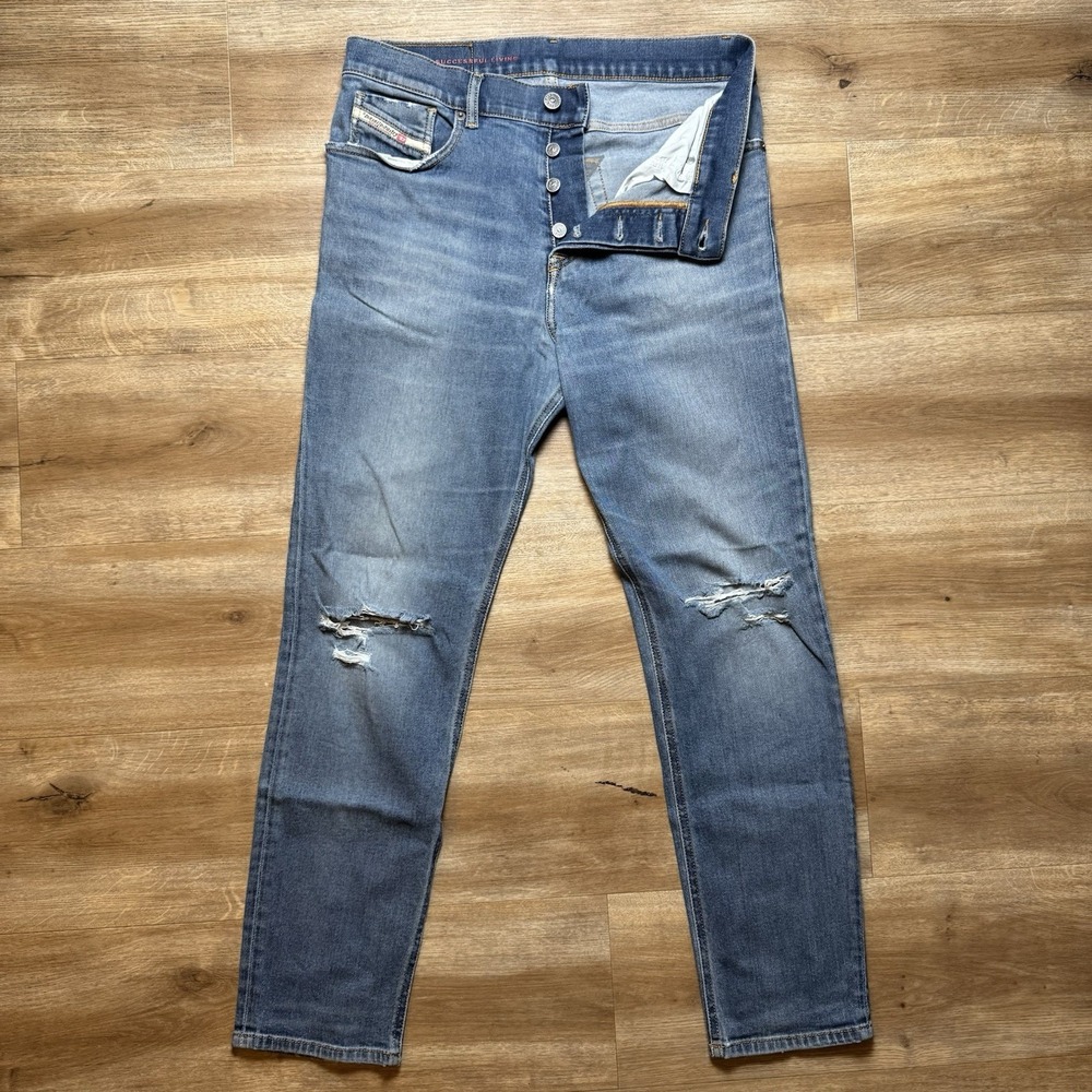 Diesel 2005 D-Fining Jeans Mens 29x29 Blue Tapered Leg Distressed 5 Pocket 09D54